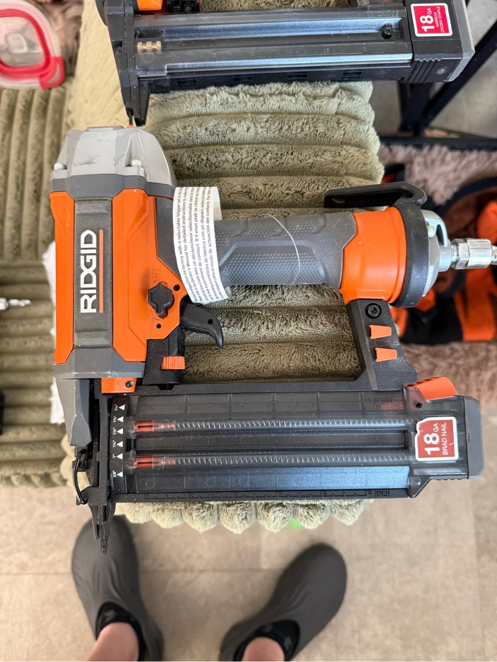 Orange and Gray 18-Gauge Pneumatic Brad Nailer